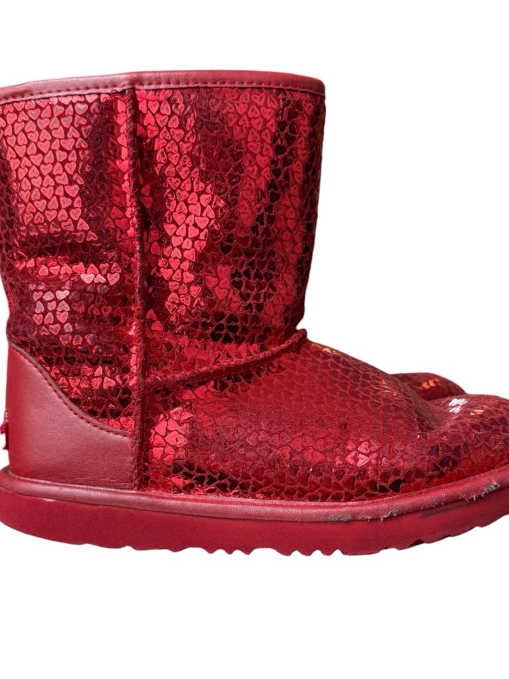 Ugg Youth Size 3 Classic II Gel Red Hearts Short Mid Boots Plush - Picture 9 of 16